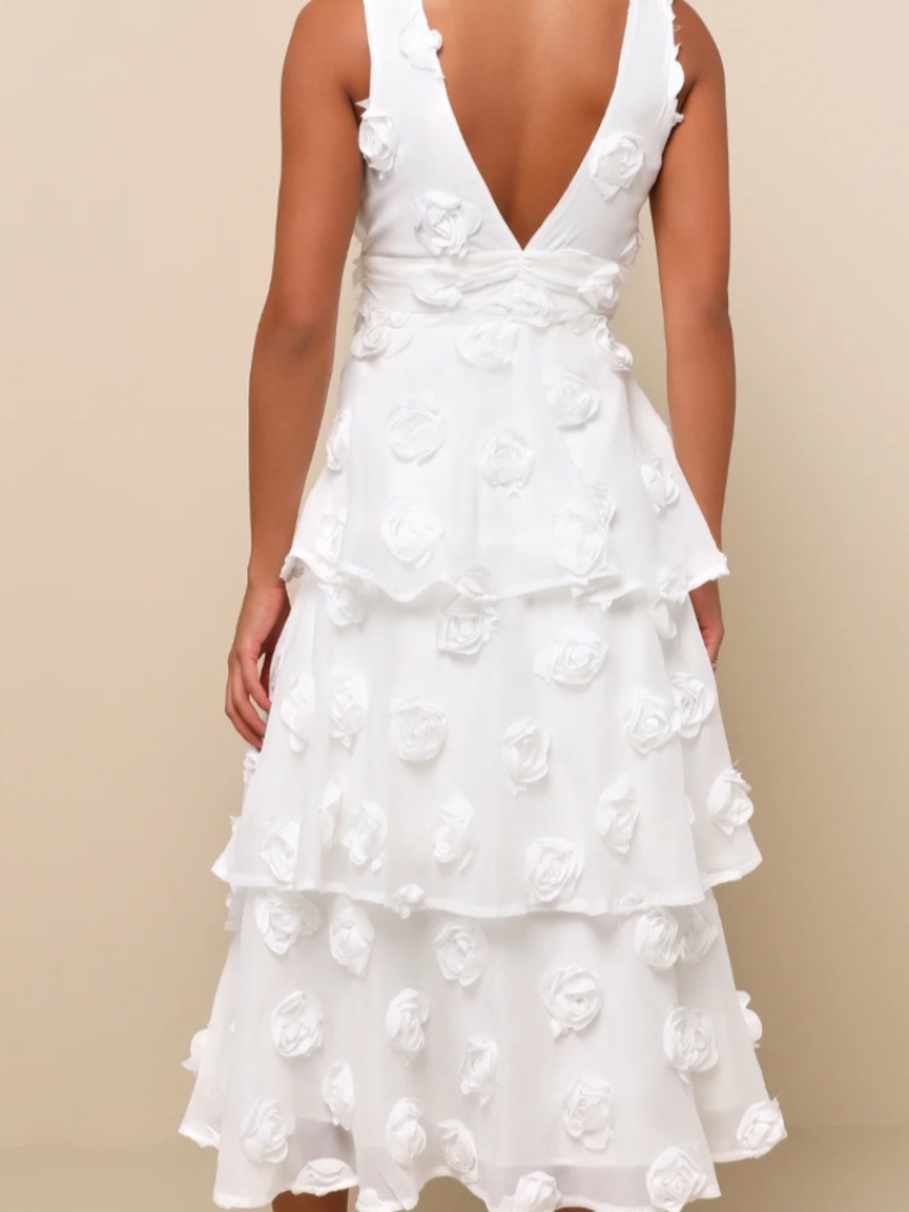 Lulus Exceptional Entrance White Sleeveless Tiered Rosette Midi Dress - Picture 15 of 16